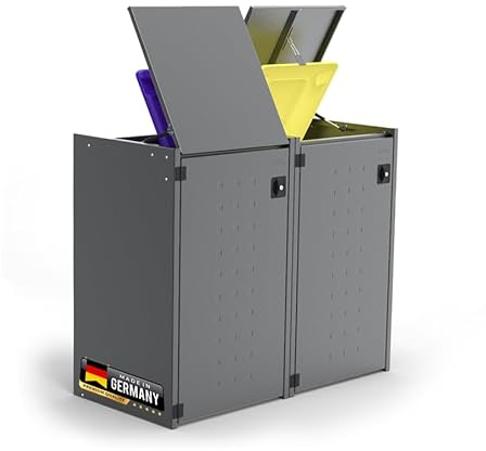 reinkedesign Mülltonnenbox Boxxi 2 x 120L aus verzinktem Stahl Anthrazit I Made in Germany | Inkl. Gasdruckdämpfern | UV-beständig I Schutz vor Nager I Flexibel erweiterbar