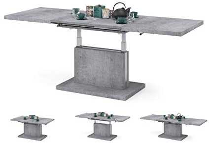 All4All Couchtisch Asti - Kaffeetisch - Wohnzimmertisch – Höhenverstellbar - mit Einlegeplatten - Ausziehbar - Sofatisch - 120x70cm - 05 - Betonoptik Millenium
