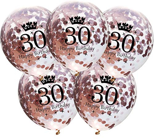 DIWULI Luftballons 30 Geburtstag 5 Stück - Zahl 30 Ballons 30 Jahre, Geburtstagsdeko 30. Geburtstag Deko Rose-Gold Party-Deko Happy Birthday Ballons Dekoration Zahlen-Ballon Zahlen-Luftballon Geschenk