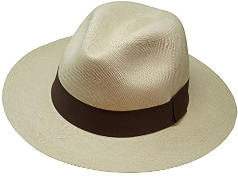 Borges & Scott Der Japura - Signatur Fedora Panama Hut - Natur mit braunem Band - Rollbarer und ultraleichter echter Panama Hut - 56cm