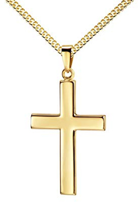 JEVELION Halskette Kreuz-Anhänger mit Panzer-Kette große Ausführung in Hochglanz poliertes Gold-Kreuz für Herren als Ketten-Anhänger + Schmuck-Etui