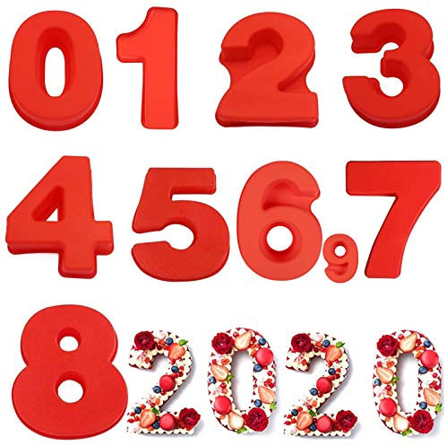 9 pezzi Stampi per numeri di grandi dimensioni Stampo per numeri in silicone Stampo per numeri Stampo per torta (25,4 cm)