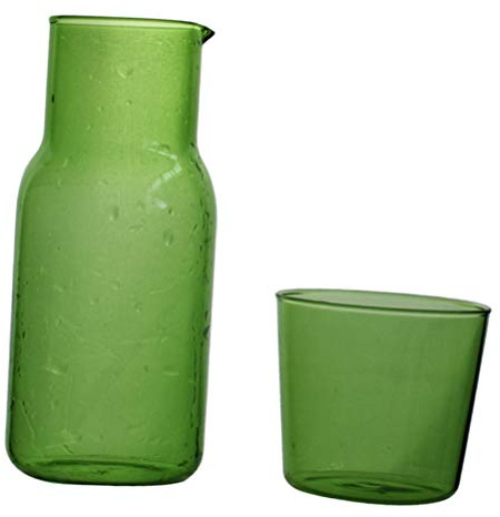 Angoily Glas Karaffe mit Tasse Wasserkaraffe Glaskrug Glaskaraffe Nachttisch Saftkaraffe Nacht Milchflasche Wasserbehälter Trinkbecher Deckel Wasser Kanne Klarglas Wein Kanne