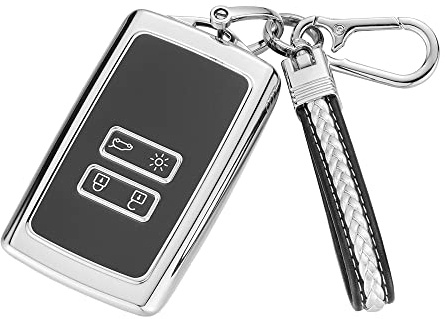 RYE Autoschlüssel Hülle für Renault Kadjar Captur koleos Clio Zoe Megane (IV/4) Dacia Duster，4 Tasten Keyless Smart TPU Schlüsselhülle mit Schlüsselanhänger-Silber