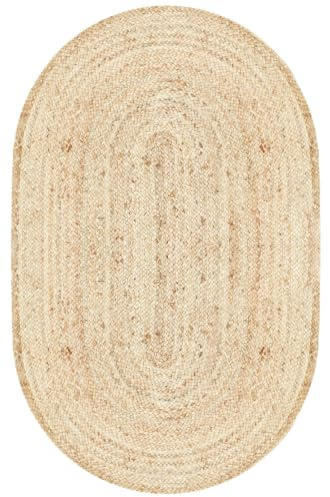 Jute Teppich Emma handgefertigt in Natur Beige 90 x 150 cm handgemacht