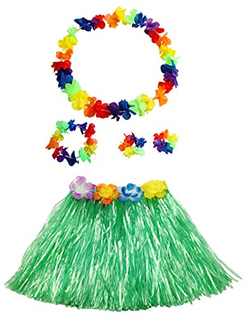 duoyif Hawaii Hula Rock Mit Blumenkette Hula Rock Hawaiian Hawaii Outfit Party Kostüm Set Grasröcke Für Cheerleading Strand Partys Ostern Festivals 40cm