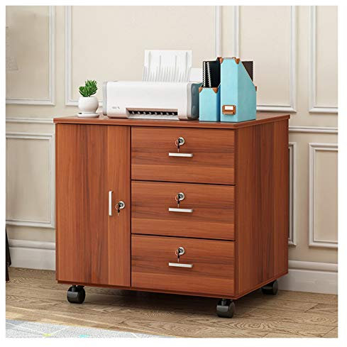 CPU Stand Mobile CPU Host Floor Stand Wooden Printer Rack Storage Locker with Drawer Desktop PC Case Tower Holder Cart with 4 Caster Rolling Wheels Computer Tower Stand Cart CPU Rolling Stand(Bruin,B)
