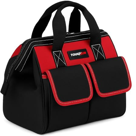 12 Inch Heavy Duty Tool Bag with 1680D Fabric – Wide Mouth Tool Organiser with 5 Pockets – Durable Tool Bag for Electricians, Plumbers & DIY – Compact Tool Tote for Professionals