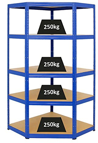 PROREGAL Eckregal Slim Elephant Blau HxBxT 180x90x45 cm Fachlast 250kg Schwerlastregal, Kellerregal, Steckregal, Garagenregal