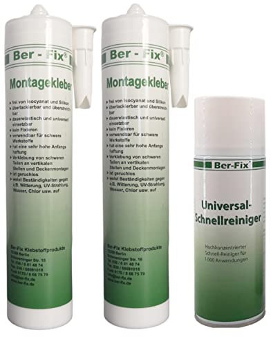 Ber-Fix® Montagekleber BF3000 2× 290 ml + 400ml Spray | Hochleistungskleber inkl. Schnellreiniger