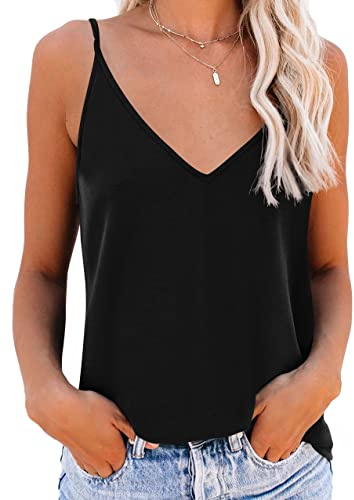 NONSAR, Canotta da Donna con Bretelle Spaghetti - Top Basico - Canotta Lunga - Bretelle Regolabili - Spaghetti - Cami - Débardeur, Nero , XXL