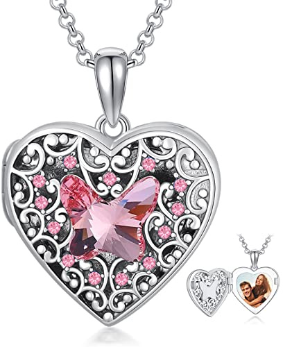 Dorunmo Damen Herz Medaillon Silber 925 zum Öffnen 925 Silber Medaillon mit Kristall mit Kette 45 cm mit Elegante Geschenkverpackung Geschenk für Sie Frau Freundin Mama Geburtstag/Weihnachten
