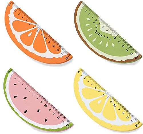 Kaizuca 4 Stück Holz Lineal, Kinderlineal, Farbiges Lineal, Kreative Fruchtserie, für Kinder, Studenten, Büro