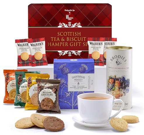 Tea and Biscuits Gift Set – Hattie's Gifts Scottish Afternoon Tea Hamper with Luxury Shortbread Assortment – Food Gifts for Women & Men
