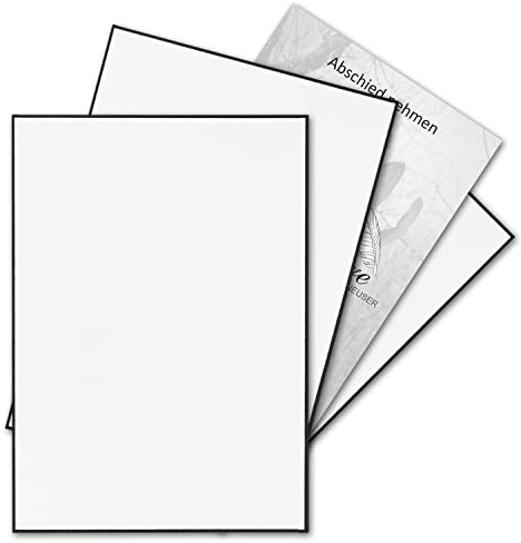 25 biglietti di condoglianze, formato DIN A6, con bordo nero fatto a mano, biglietti singoli, 105 x 148 mm, per condoglianze, festa di lutto, ringraziamento