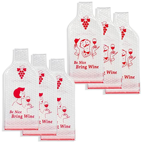 Lazenne Protector de Botellas de Vino - Funda Botella Vino con Triple Cierre y Triple Piel - Bolsas Reutilizables para Vino, Licor, Aceite de Oliva, Cerveza, Perfume para Bolsa de Viaje - Juego de 6