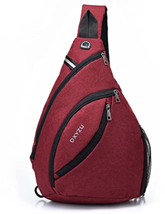 FANDARE Ultraleicht Brusttasche Schultertasche Herren Sling Chest Bag Wasserdicht Umhängetasche mit Kopfhörerloch Reflexstreifen für Outdoor Sport Wandern Radfahren Reisen SchultertascheRot