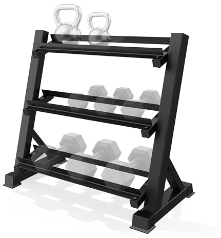 Zlinke 3-Tier Dumbbell Rack Multilevel Weight Storage Organizer for Home Gym, Weight Rack for Dumbbells, Kettlebells, 1100LBS (Rack Only)