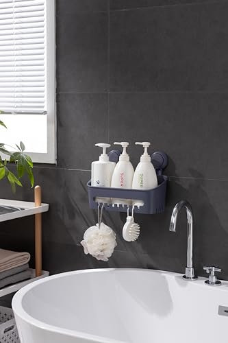 Zuvo Cesta de ducha con ventosa, sin taladros y adhesiva, el mejor organizador de ducha en accesorios de baño para jabón, champú, cepillo de dientes - Estante gris y ventosas