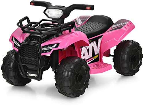 GOPLUS 6V Mini Kinder Elektroquad ATV, Miniquad mit Musik, Hupe, USB & LED-Scheinwerfer, Kindermotorrad mit Fußstütze & 4 Rädern für 18-36 Monate, 44 × 66 × 42 cm, 2km/h (Rosa)