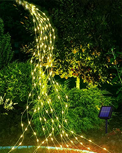 Joysing Guirnalda de luces solares para exteriores, 2 m, 200 LED, 8 modos, cascada, impermeable, para regadera, plantas, terraza, balcón, jardín, decoración, blanco cálido