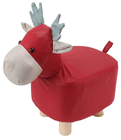 Niedliche Tier-Fußhocker, Cartoon-Giraffen-Form-Design, Fußstütze Ottomane mit Weich Gepolstertem Kissen, Bequeme Bank mit Holzbeinen, Rutschfester Kleiner Hocker für das Sitzen von Kindern(Rot)