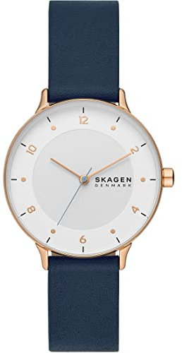 Skagen Uhr für Frauen, Riis Dreizeigeruhrwerk, Leder/Edelstahluhr Mit 36 Mm Gehäusegröße