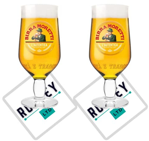 Roxley X2 Moretti Nucleated Half Glasses 28cl Also Comes with 2 Branded Beer Mats