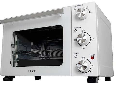 Mini Horno Eléctrico de Sobremesa - Temperatura regulable - Temporizador de hasta 60 Minutos - 3 Opciones de Calentamiento - Capacidad: 22 L - Color: Blanco - Kubo