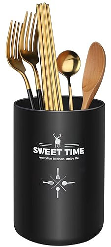 TESSTSY Portautensili Scola Posate da Cucina,Porta Mestoli Posate Cucina Lavello,Portautensili Cucina,Porta Utensili Cucina,Portautensili in Acciaio Inossidabil per Utensili da Appoggio (Nero Opaco)