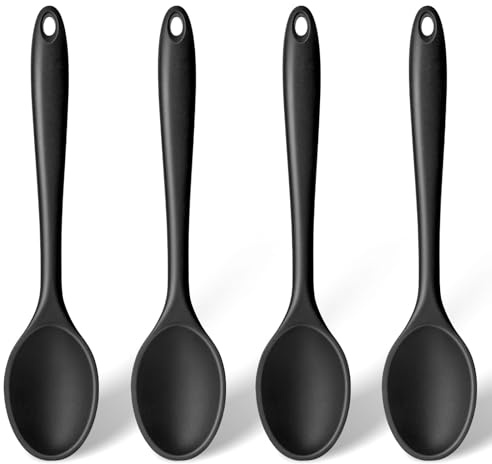 HAKSEN Silicone Spoons for Cooking, 4PCS 10.8 Inch Nonstick Kitchen Serving Spoons, Heat Resistant Silicone Cooking Utensils Set for Stirring, Mixing, Baking, House Warming Gifts & Stocking Stuffers