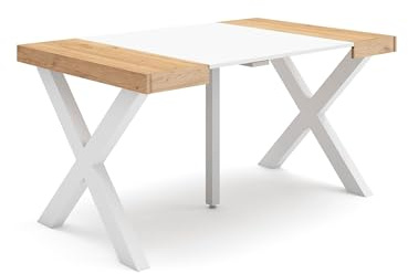 Skraut Home | Ausziehbarertisch | Multifunktionaler ausziehbarer | 140 | Für 6 Gäste | Massivholz Beine | Moderner Stil | Eiche und weiß