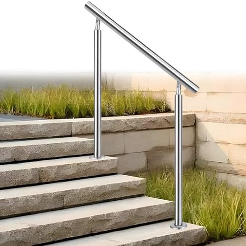 Modern Stainless Steel Hand Rails for Outdoor Steps, Floor Mounted Stair Railing Adjustable Garden Transitional Handrail with Installation Kit, Round Pipe Brushed Silver Finish ( Color : Height 85cm ,