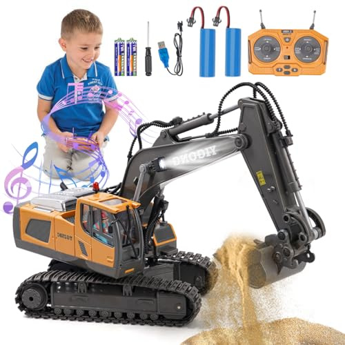 Daioller Escavatore telecomandato a partire da 6 anni, giocattolo escavatore RC pala in metallo, rotazione a 680 °, luce ed effetti sonori, giocattolo Digger bambini 7 8 9 10 11 12 anni