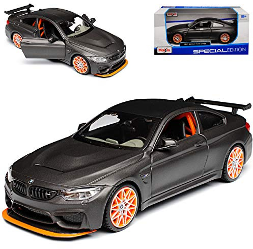 Generisch B*M*W 4er M4 F82 GTS Coupe Matt Schwarz mit Karbon Dach Ab 2014 1/24 Modell Auto mit individiuellem Wunschkennzeichen