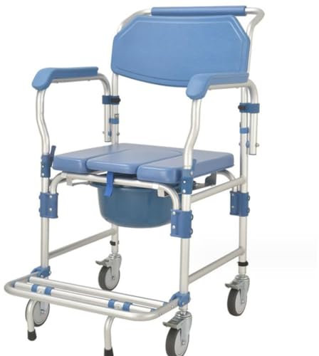 Toilettenstuhl mit Rollen und Anti-roll-over Pedale,Duschstuhl,Fahrbarer Toilettenstuhl Nachtstuhl,Commode Toilet Chair for Bedroom,für Senioren Behinderte und Schwangere A