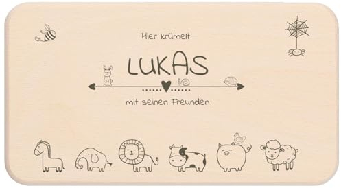 Personalisiertes Frühstücksbrettchen für Kinder aus Buchenholz mit individuellem Namen als Gravur Einzigartiges Geschenk für kleine Frühstückshelden - Motiv: Tiere