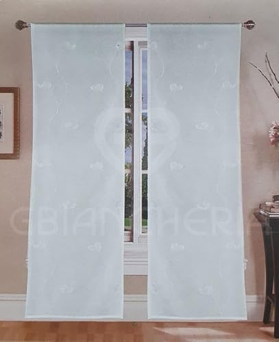 GBiancheria Coppia Tende CUORE RICAMATO 60x150 60x240 per Finestra e Portafinestra Pronte da Appendere (Bianco, 60x240cm)