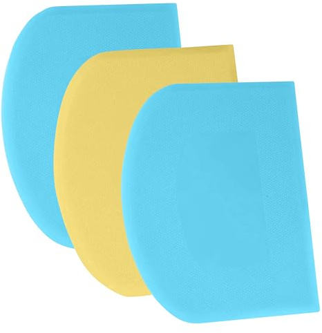 SURDOCA Dough Scraper Bench Scraper - 3P 4.7x3.7 Plastic Flexible Bowl Scraper, Sharp Edge & Angles Cake Scraper. Non-Slip Bakeware Decorating Tools Sculpting & Modeling Tools - Blue+Yellow+Blue