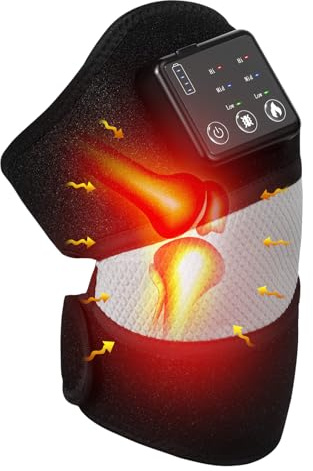 Cordless Heated Knee Massager, Rechargeable 3 in 1 Heated Knee Pads, Heating Vibration Massage for Relaxing Knee Shoulder Elbow, 3 Adjustable Vibration and Heat, Upgrade with Longer Knee Straps
