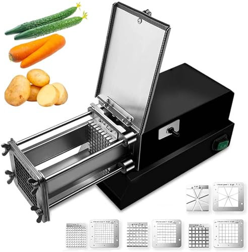 Tagliapatatine Elettrico, Tagliapatate Commerciale in Acciaio Inossidabile da 200W con Lama a Cuneo da 8 mm, 10 mm, 12 mm per Patatine Fritte Fatte in Casa, Taglia Patate per Carote, Verdure,Black