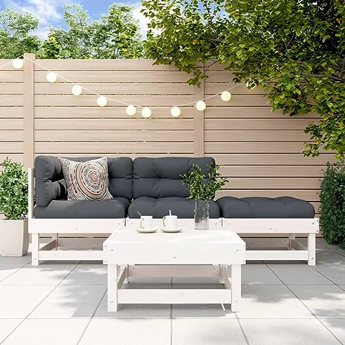 WEMYUFURN 4-TLG. Garten-Lounge-Set mit Kissen Weiß Massivholz, Outdoor-Sitzgruppe, Terrassen-Lounge-Set, Garten-Couchgarnitur - Wetterbeständig, Komfortabel - für Terrasse, Garten und Balkon