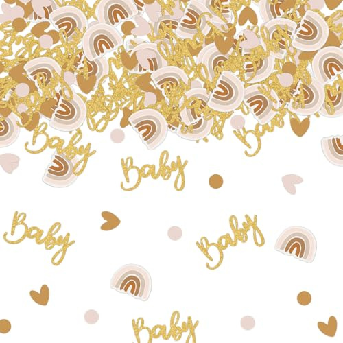 EIYVPRA Babyparty Deko - 100 Stück Babyparty Konfetti mit 4 Mustern - Baby und Boho-Regenbogen Streudeko - babyparty deko, Tischdekoration für Babyparty, Baby Shower, Gender Reveal Party uvm