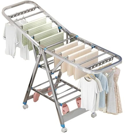 LKYLGYU Séchoir à Linge d'intérieur Robuste, séchoir à Linge Pliable sur roulettes, séchoir à Linge avec Aile, séchoir à Linge, avec Crochets Coupe-Vent (150 cm)