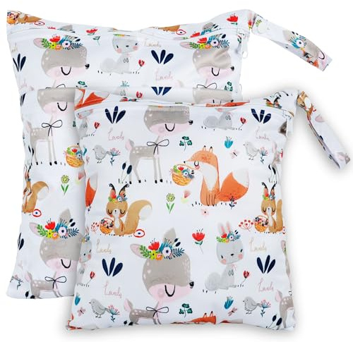 Loscarol 2 Stück Wetbag Groß Kindergarten für Baby Personalisiert Nappy Bag | Lässig Nasstasche Wechselwäsche Schwimmsachen wasserdichte Windeltasche, Klein Bikini Wet Bag Schwimmen Set (Rabbit)
