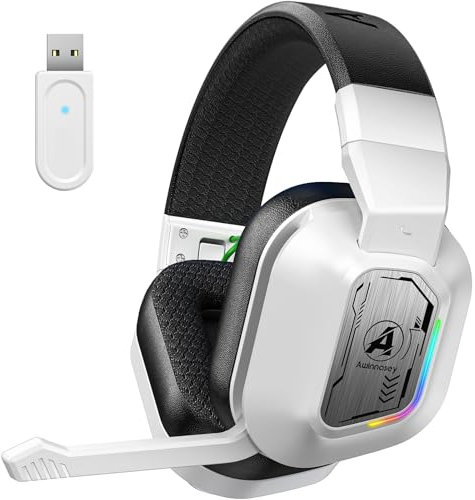 Awinnasey PH4 2.4 GHz Wireless Gaming Headset 5.4 Bluetooth Wireless Gaming Cuffie per PS5, PS4, PC, Switch, Mac, Bluetooth Gaming Headset con modalità EQ, nero e bianco