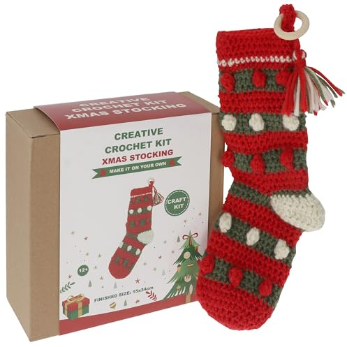 Shudehill Giftware Kreatives Häkelset für Erwachsene - DIY Weihnachtsstrumpf Bastelset, perfekt für Anfänger, enthält alle Materialien & Anleitung für ein lustiges, einfaches Häkelprojekt