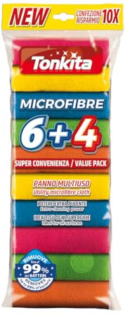 Tonkita | 6+4 Panni Multiuso in Microfibra Colorate, 30x30 Cm, Microfibra con Potere Extra Pulente Ideale su Ogni Superficie, Panni Per La Pulizia Multiuso, 10 Panni