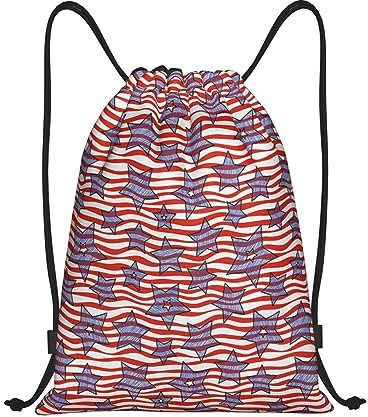 Rucksack Mit Kordelzug Sterne Und Gewellte Streifen Drucken Turnbeutel Faltbar Stoffbeutel Kinder Gymnastikbeutel, Für Schwimmen, Yoga, 36x42cm