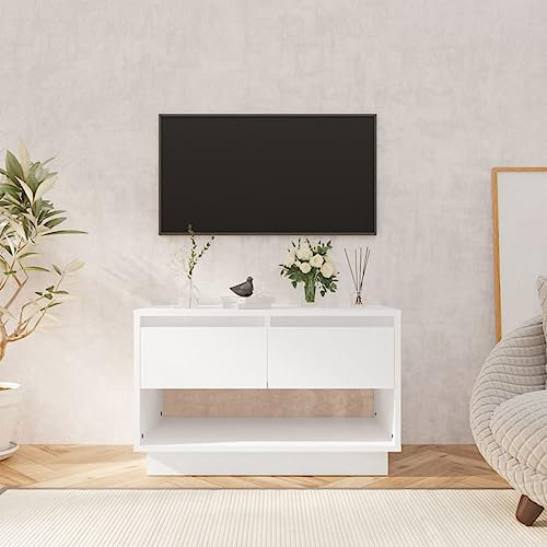 Mobile porta TV da 70 cm, con 2 cassetti e ripiano aperto, per TV fino a 70 cm, bianco, console TV per soggiorno o camera da letto